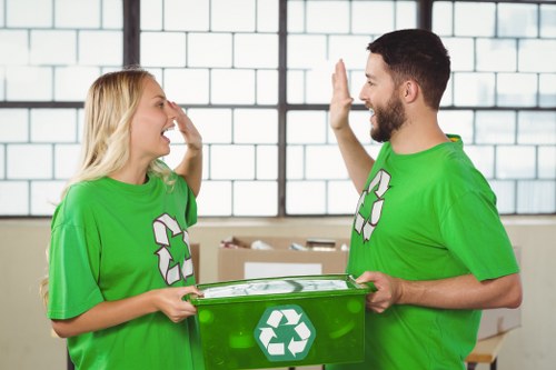 Recyclable materials being sorted for disposal